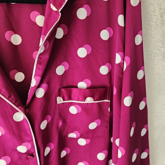 Victoria's secret sz L women lounge pajama top maroon polka dot button up - Picture 3 of 11